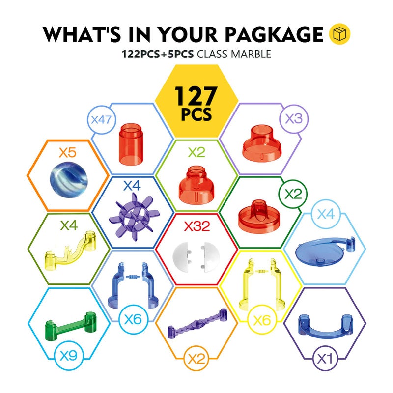 Magicfly مجموعة مسار الرخام من ماجيك فلي، 127 قطعة مسار سباق الرخام للأطفال مع كرات زجاجية، هدية مثالية لعيد الميلاد أو عيد الميلاد - Image 4